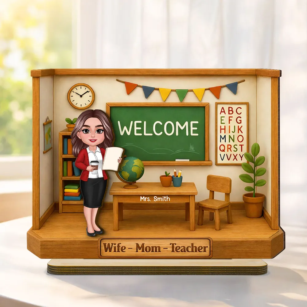 Personalized 2-Layer Wooden Plaque, Classroom Welcome Teacher Scene, Unique Gift for Teacher Mom with Heartfelt Vibe - Image 4