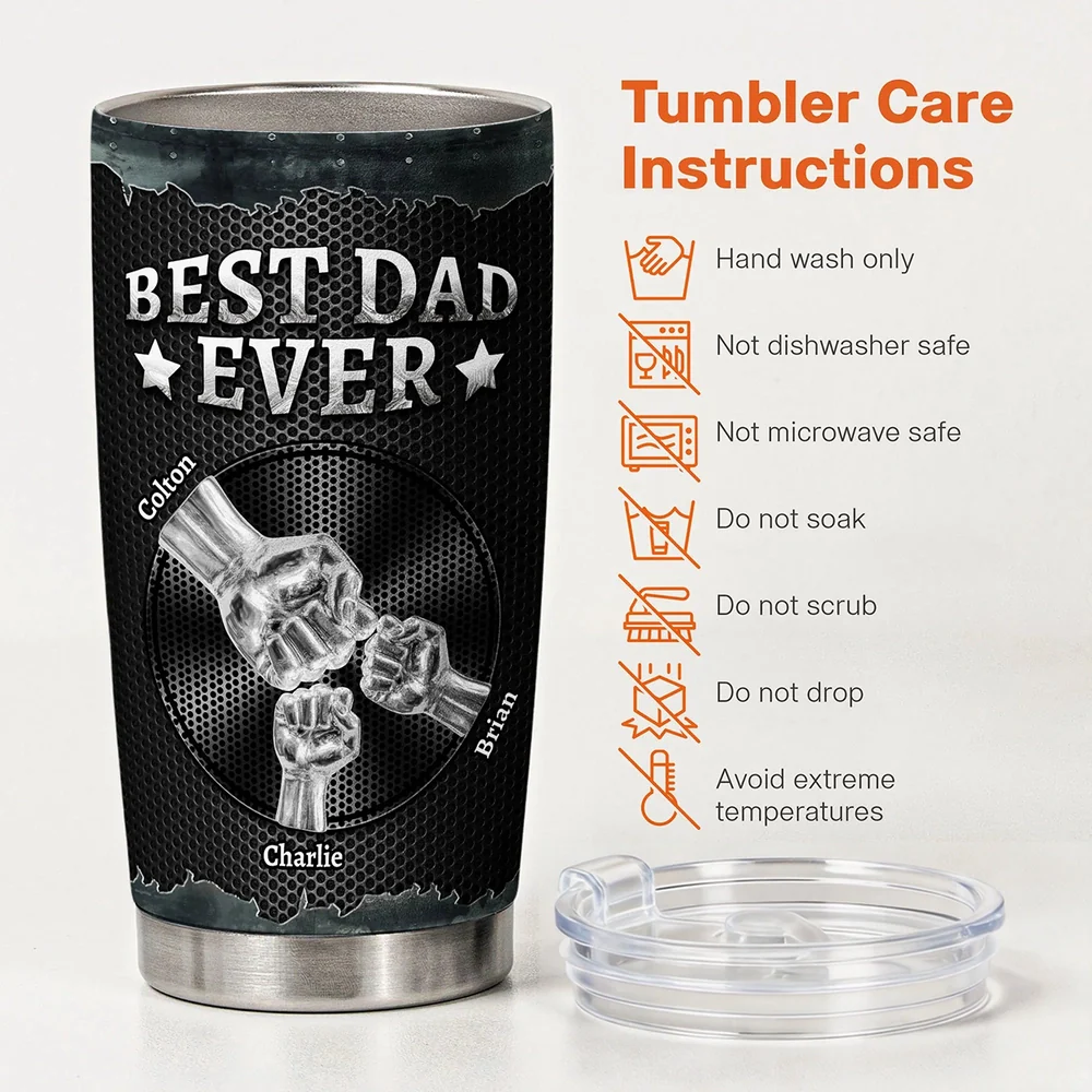Personalized Best Dad Ever Insulated Travel Tumbler with Fist Bump Design, Unique Father's Day Gift for Dad - Image 5