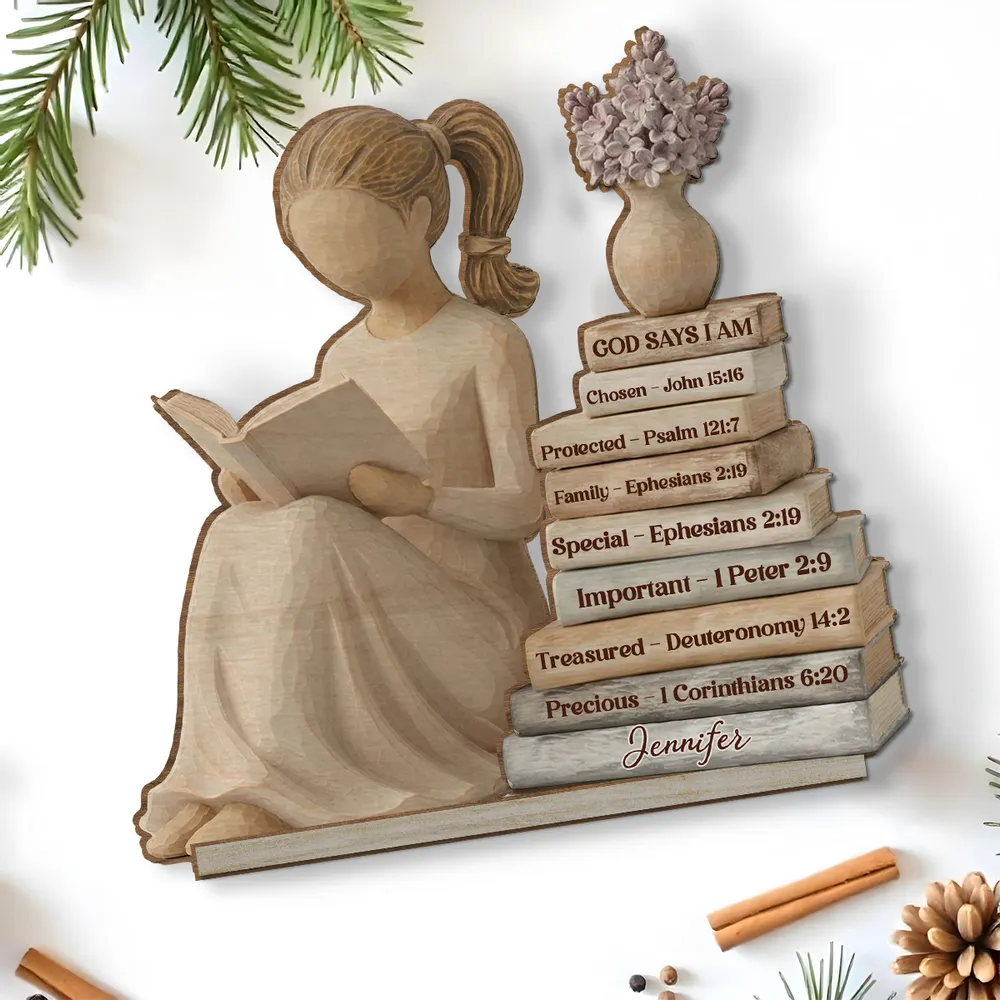 Personalized 2-Layer Wooden Plaque God Says I Am Book Stack Design for Nursery or Living Room, Unique Faith Gift for Her - Image 4