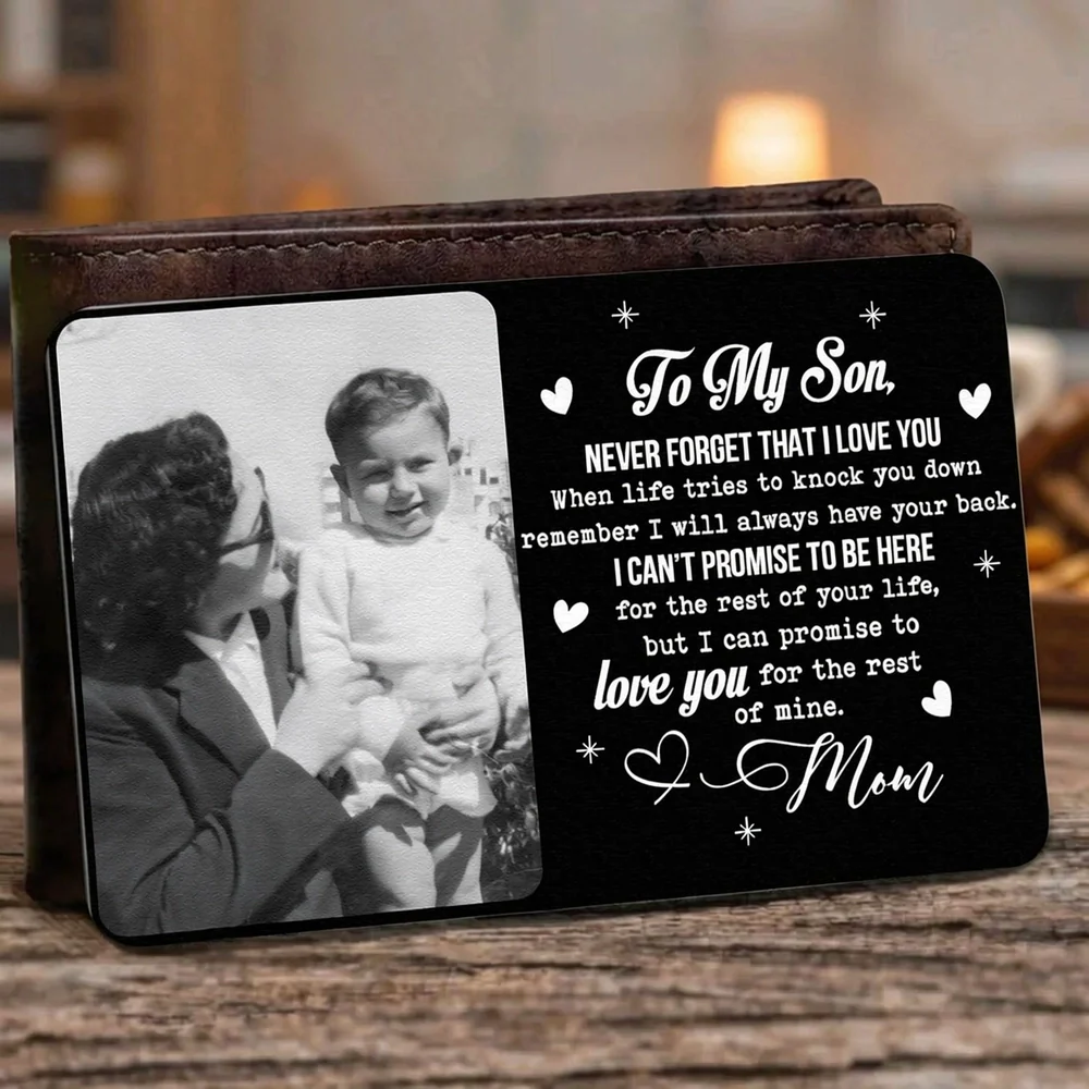 Personalized Metal Wallet Card with Custom Photo and Love Note for Son - Unique Everyday Keepsake Gift