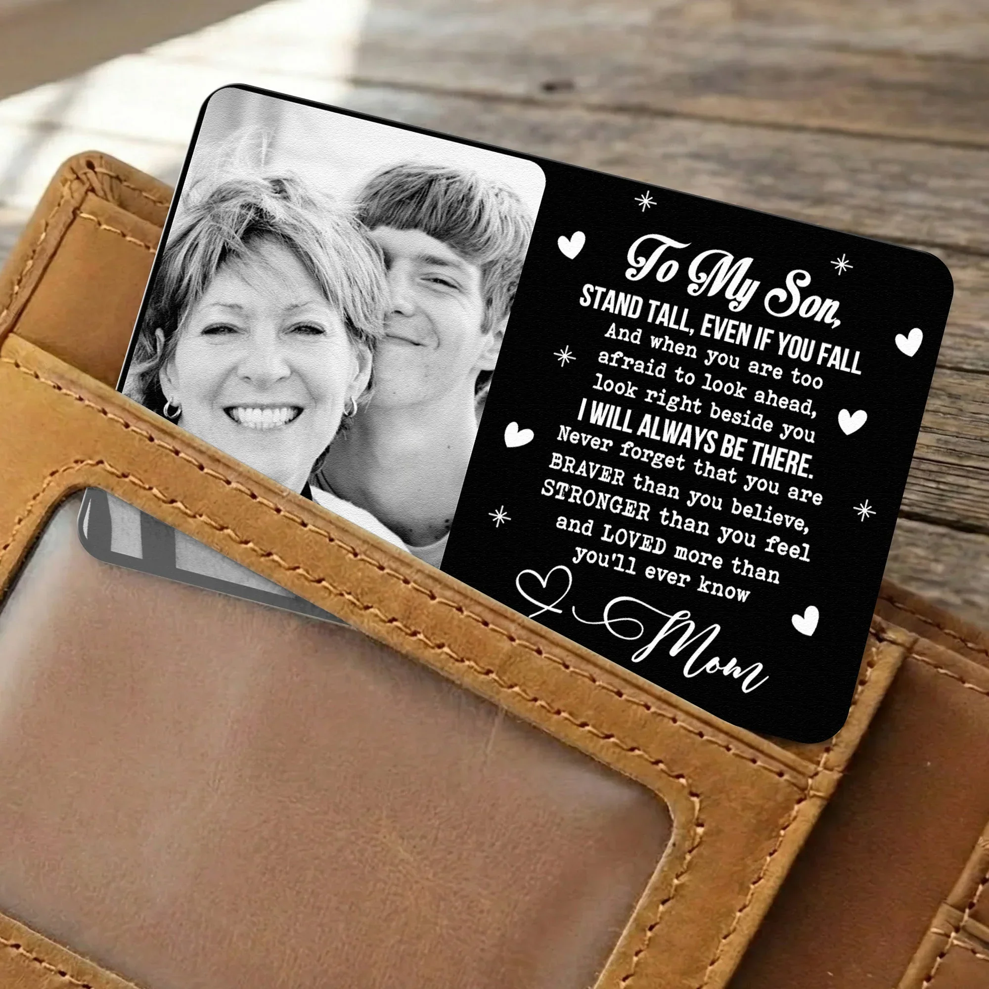Personalized Metal Wallet Card with Custom Photo and Love Note for Son - Unique Everyday Keepsake Gift - Image 2