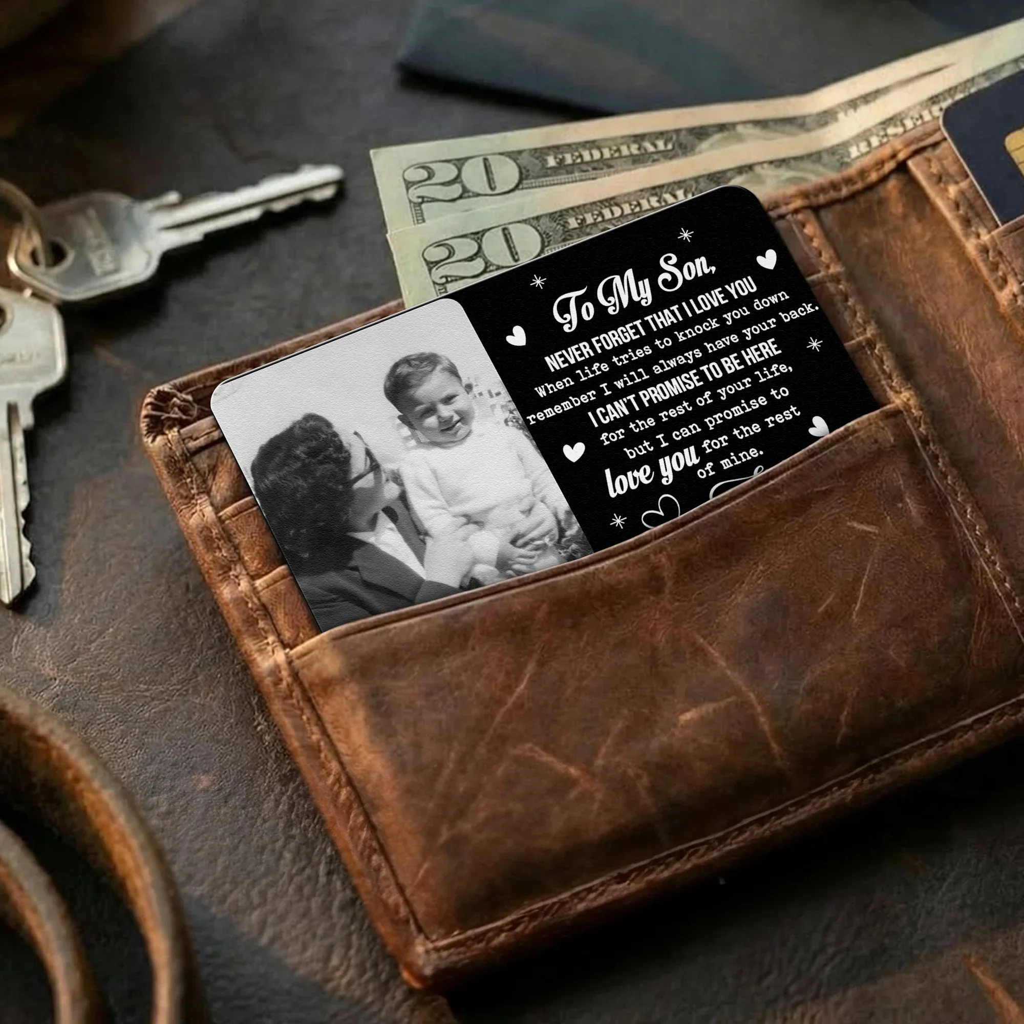 Personalized Metal Wallet Card with Custom Photo and Love Note for Son - Unique Everyday Keepsake Gift - Image 4