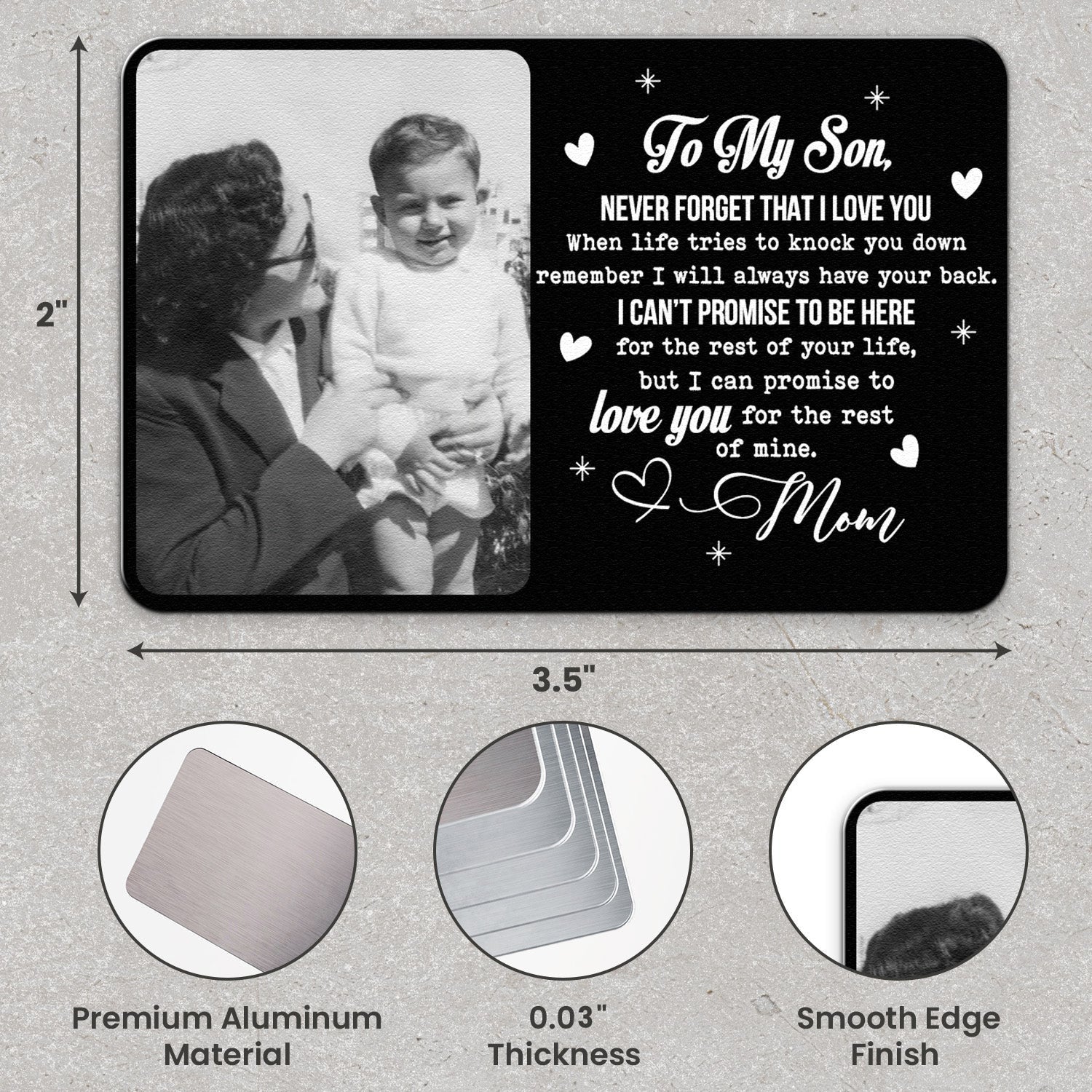 Personalized Metal Wallet Card with Custom Photo and Love Note for Son - Unique Everyday Keepsake Gift - Image 5