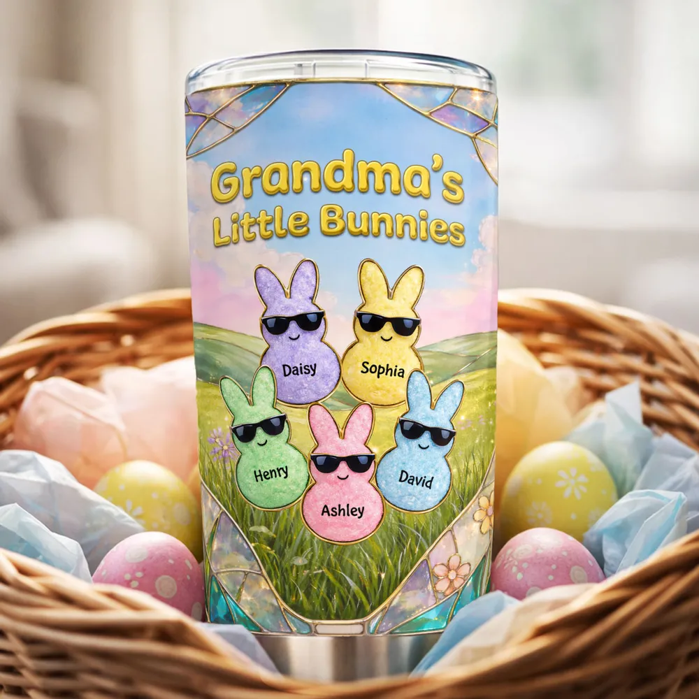 Grandma's Little Bunnies Insulated Travel Tumbler, Personalized Keepsake, Bright Pastel Easter Gift for Mom or Grandma - Image 3