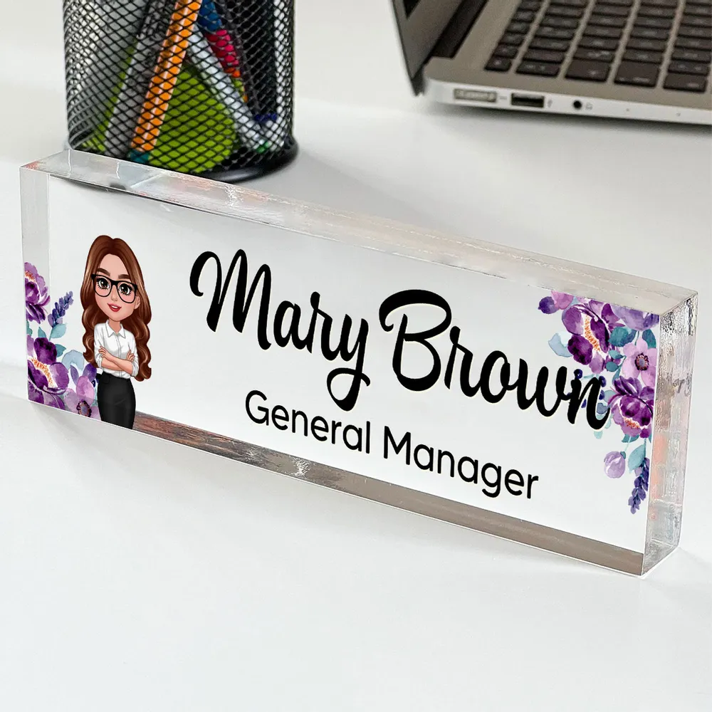 Personalized Rectangle Acrylic Block Plaque with Daisy Office Character, Unique Desk Decor Gift for Coworker or Boss - Image 5