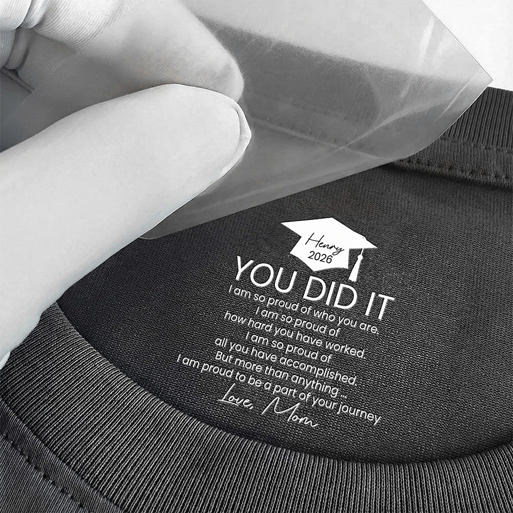 Graduation Cap Classic Tee with You Did It Message, Personalized Keepsake Shirt, Heartfelt Gift from Mom - Image 3