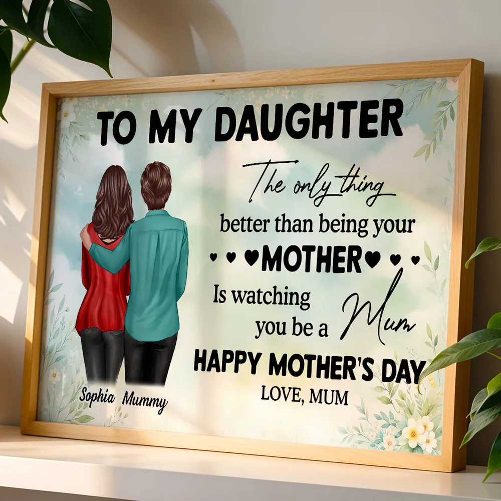 Personalized Mother's Day Message Poster with Mom and Daughter Hugging Illustration, Floral Wall Art, Unique Gift for Daughter - Image 3