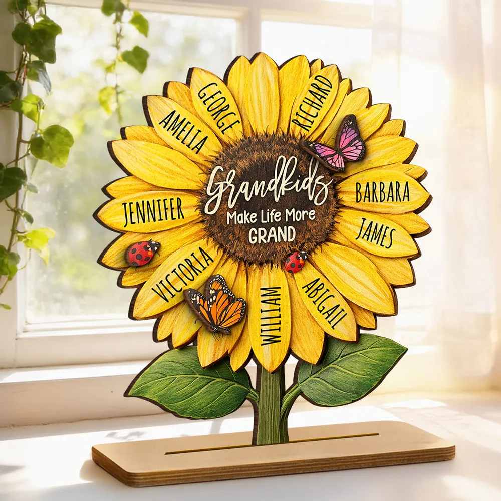 Personalized Sunflower 2-Layer Wooden Plaque for Grandma, Grandkids Make Life More Grand, Unique Gift for Her - Image 3