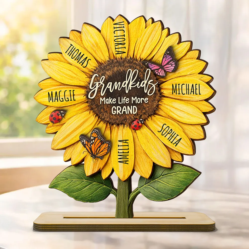 Personalized Sunflower 2-Layer Wooden Plaque for Grandma, Grandkids Make Life More Grand, Unique Gift for Her - Image 4