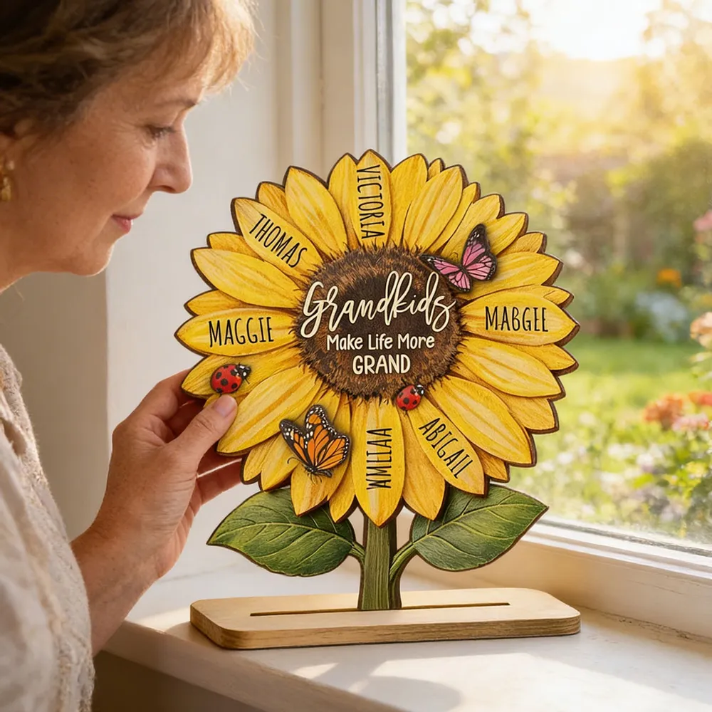 Personalized Sunflower 2-Layer Wooden Plaque for Grandma, Grandkids Make Life More Grand, Unique Gift for Her - Image 6