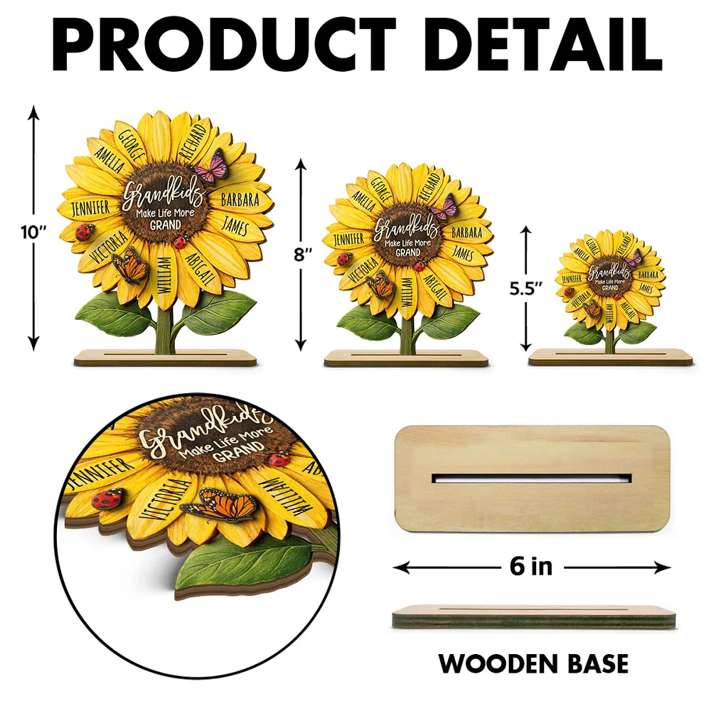 Personalized Sunflower 2-Layer Wooden Plaque for Grandma, Grandkids Make Life More Grand, Unique Gift for Her - Image 9