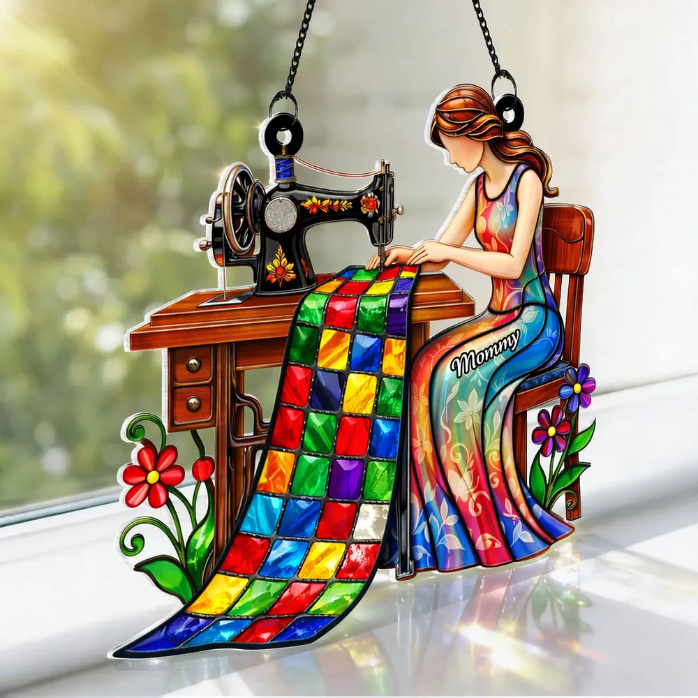 Personalized Mom Sewing Quilt Acrylic Suncatcher Ornament for Window Decor - Sunlight Reflection, Unique Gift for Mom or Grandma - Image 5