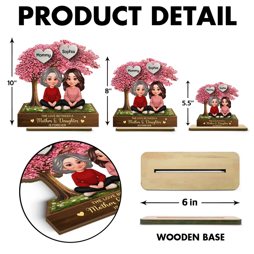 Personalized 2-Layer Wooden Plaque Mother & Daughter Under Pink Blossom Tree, Heartfelt Unique Gift for Mom - Image 4