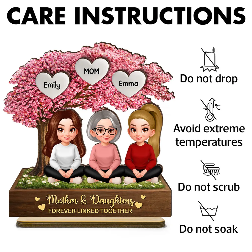 Personalized 2-Layer Wooden Plaque Mother & Daughter Under Pink Blossom Tree, Heartfelt Unique Gift for Mom - Image 5