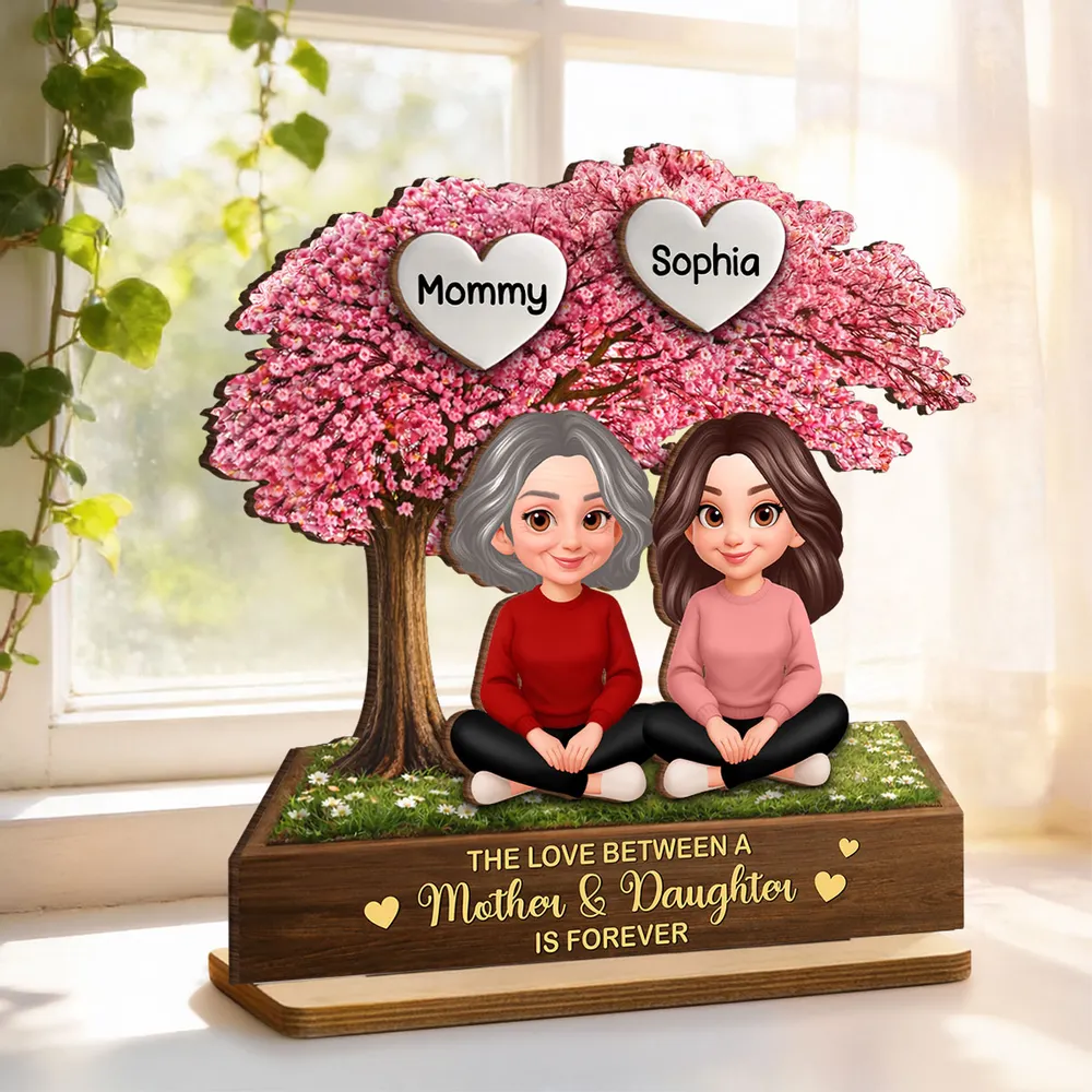 Personalized 2-Layer Wooden Plaque Mother & Daughter Under Pink Blossom Tree, Heartfelt Unique Gift for Mom - Image 8