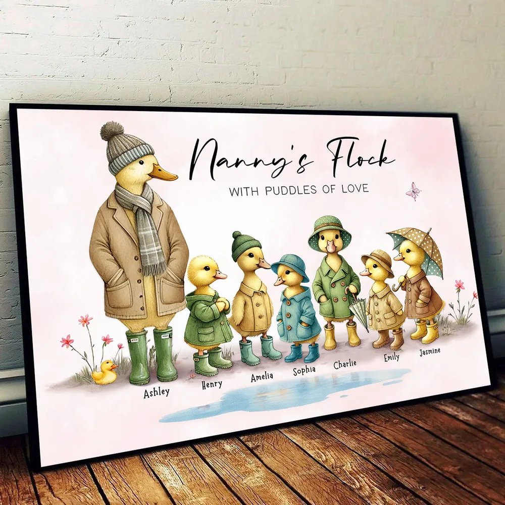 Personalized Nanny's Flock Poster, Cute Duck Family Wall Art, Unique Gift for Grandma or Nana, Warm Modern Decor - Image 2