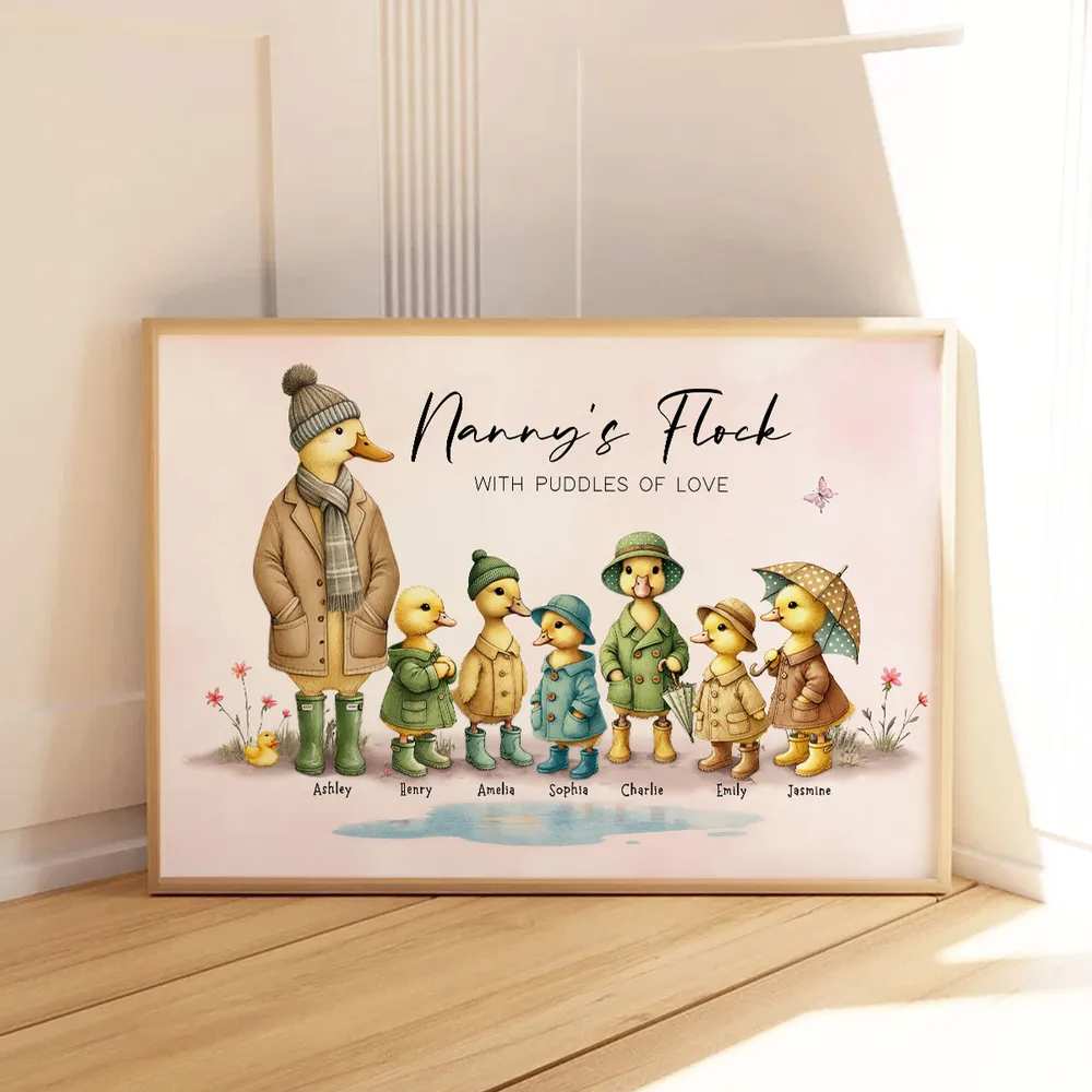 Personalized Nanny's Flock Poster, Cute Duck Family Wall Art, Unique Gift for Grandma or Nana, Warm Modern Decor - Image 3