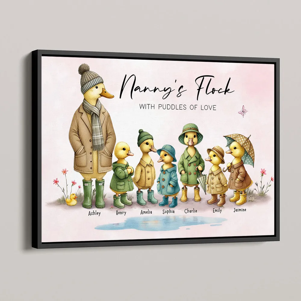 Personalized Nanny's Flock Poster, Cute Duck Family Wall Art, Unique Gift for Grandma or Nana, Warm Modern Decor - Image 4
