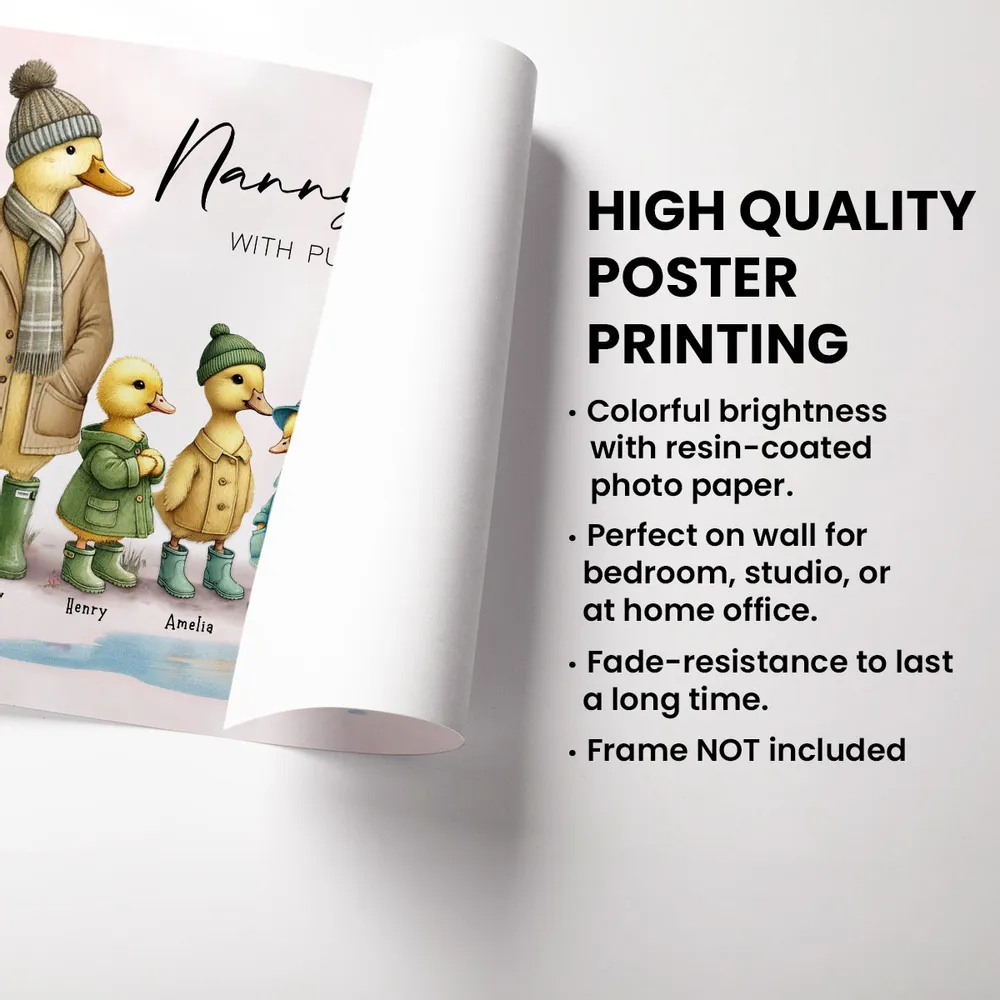 Personalized Nanny's Flock Poster, Cute Duck Family Wall Art, Unique Gift for Grandma or Nana, Warm Modern Decor - Image 5
