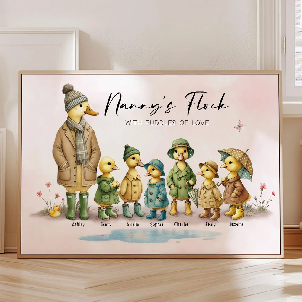 Personalized Nanny's Flock Poster, Cute Duck Family Wall Art, Unique Gift for Grandma or Nana, Warm Modern Decor - Image 6