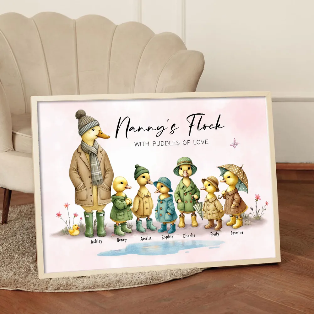 Personalized Nanny's Flock Poster, Cute Duck Family Wall Art, Unique Gift for Grandma or Nana, Warm Modern Decor - Image 7