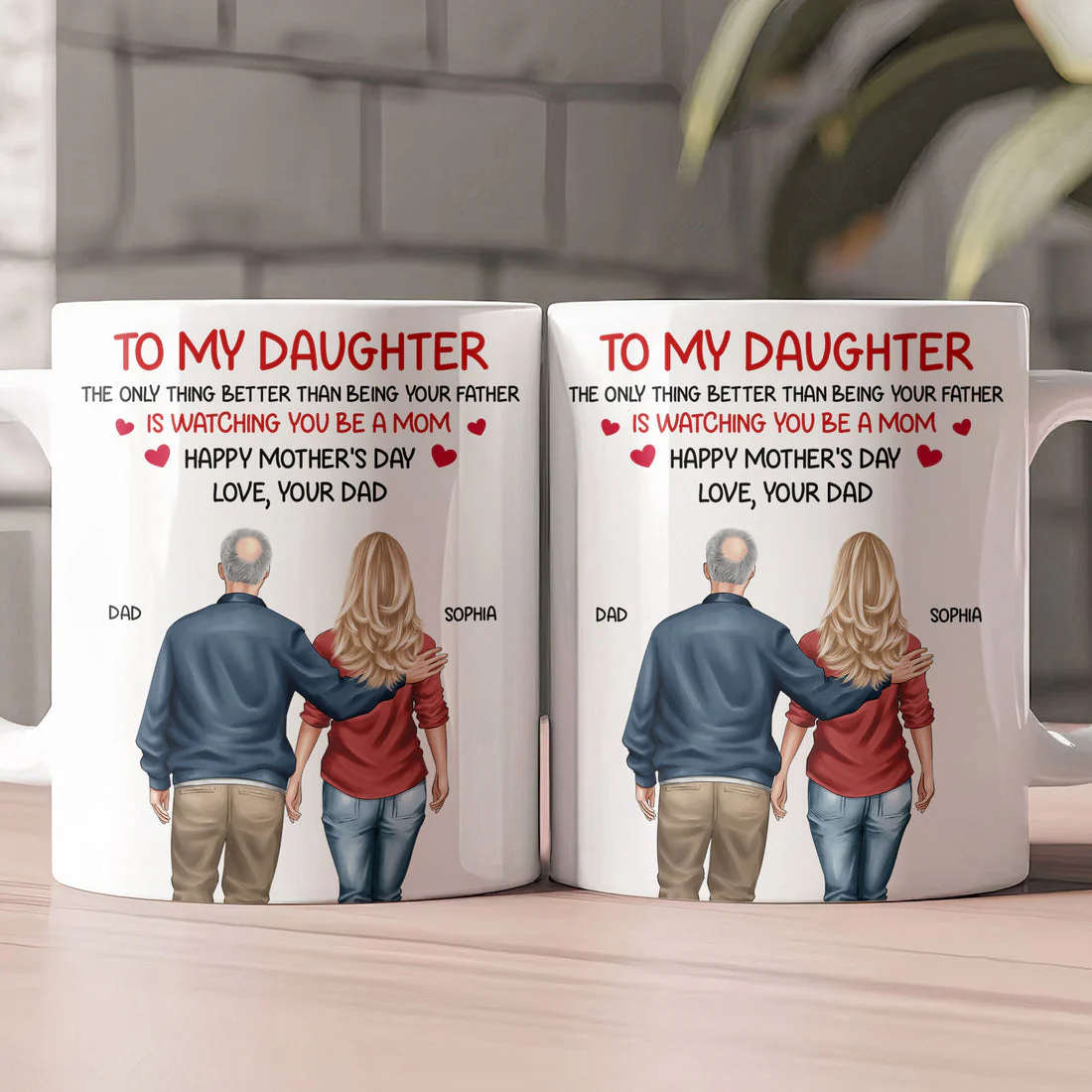 White Ceramic Mug Personalized for a Daughter, Heartwarming Father and Daughter Illustration, Thoughtful Mother's Day Gift - Image 3