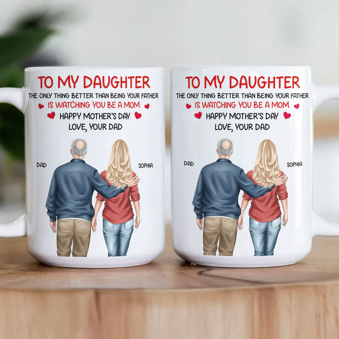 White Ceramic Mug Personalized for a Daughter, Heartwarming Father and Daughter Illustration, Thoughtful Mother's Day Gift - Image 4