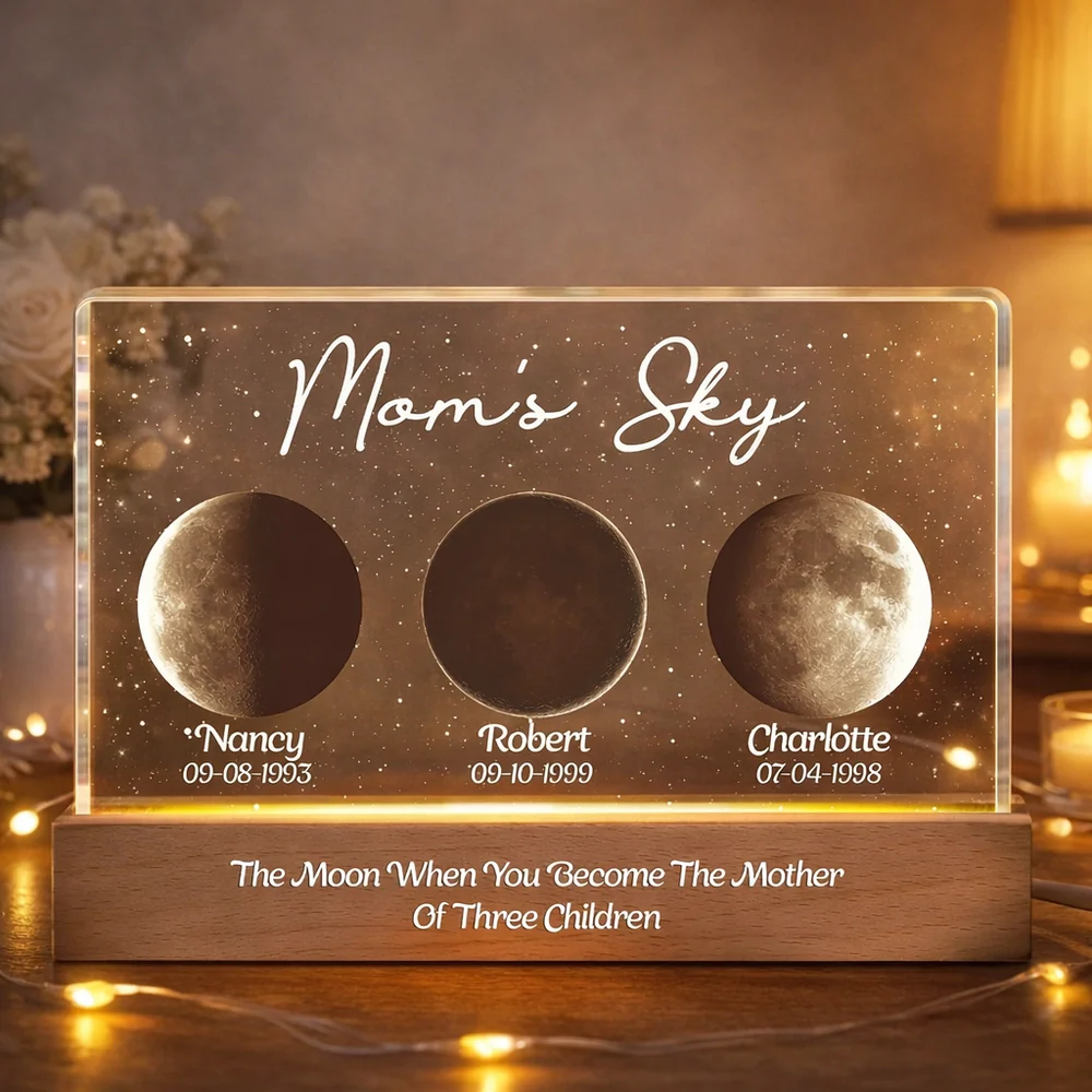 Mom's Sky Block LED Light Plaque, Personalized Moon Phase Night Light for Family Memory, Cozy Bedside Decor Gift