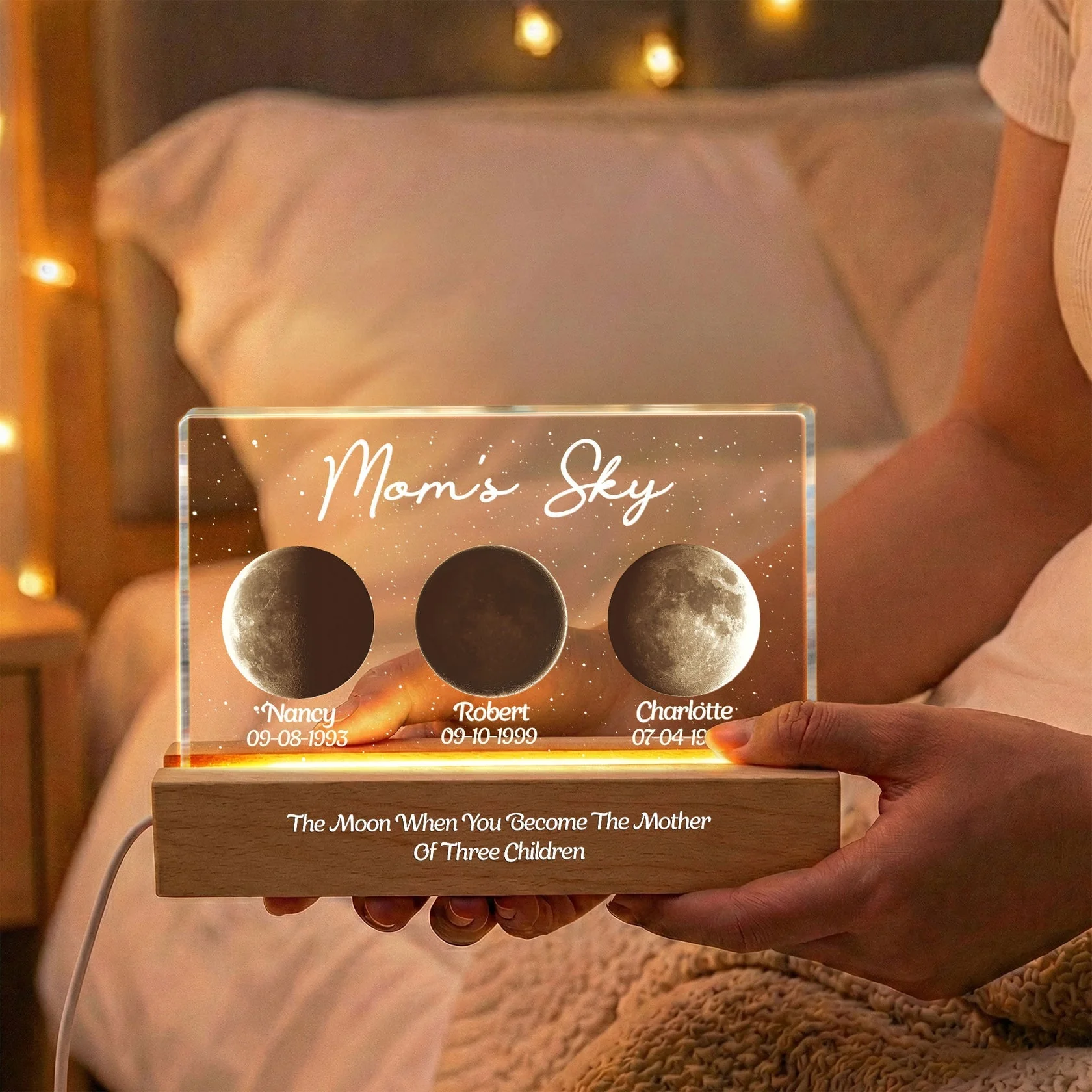 Mom's Sky Block LED Light Plaque, Personalized Moon Phase Night Light for Family Memory, Cozy Bedside Decor Gift - Image 3