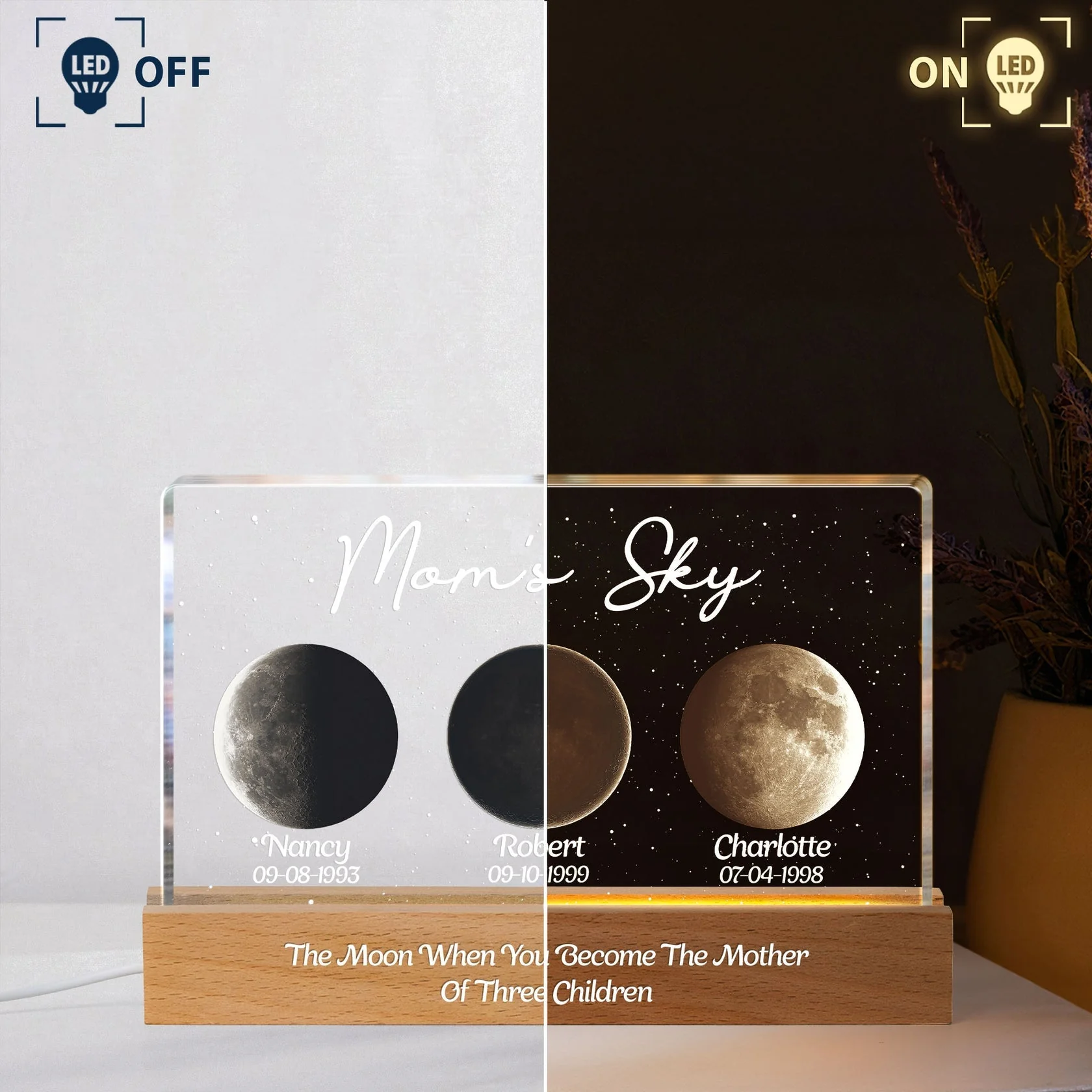 Mom's Sky Block LED Light Plaque, Personalized Moon Phase Night Light for Family Memory, Cozy Bedside Decor Gift - Image 4