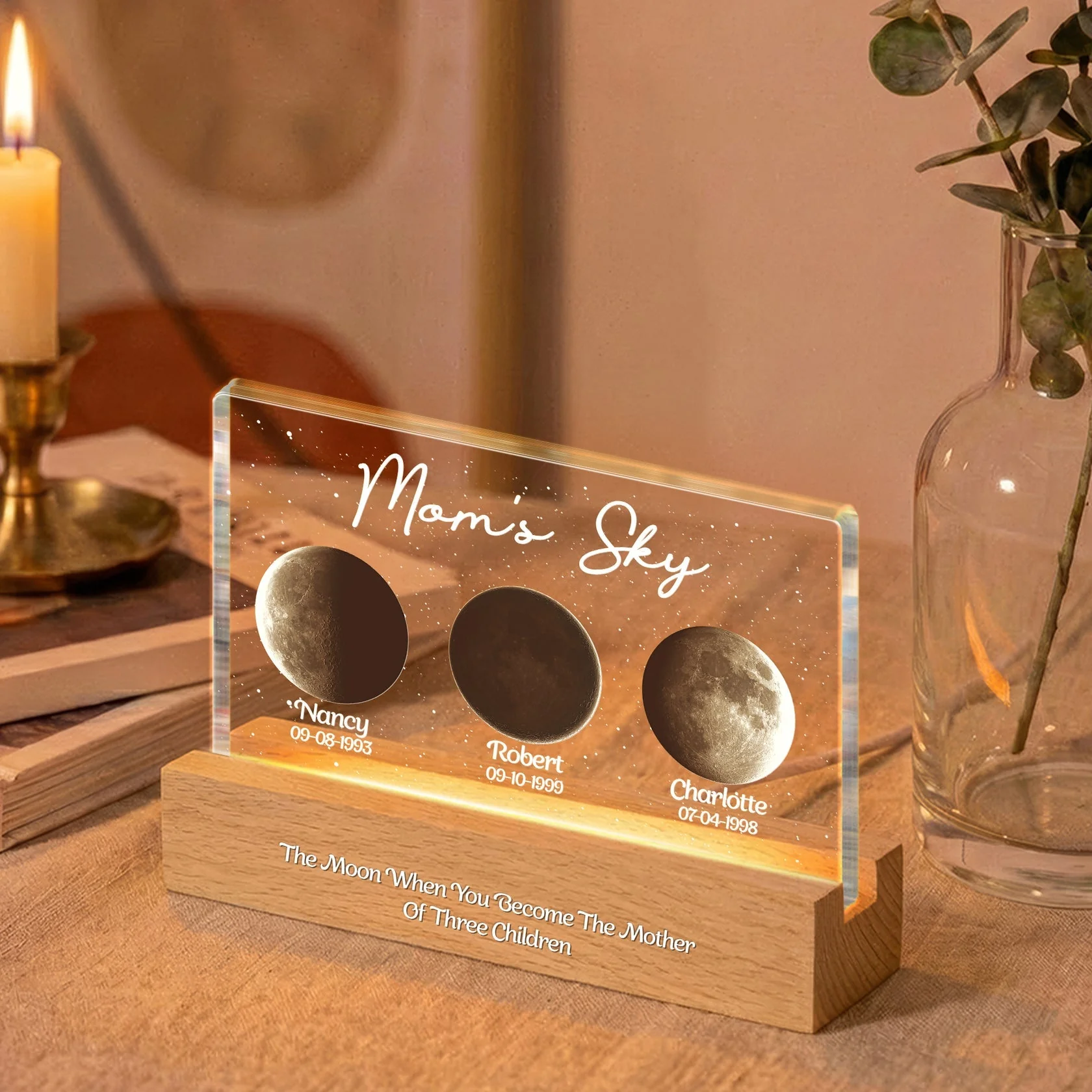 Mom's Sky Block LED Light Plaque, Personalized Moon Phase Night Light for Family Memory, Cozy Bedside Decor Gift - Image 5
