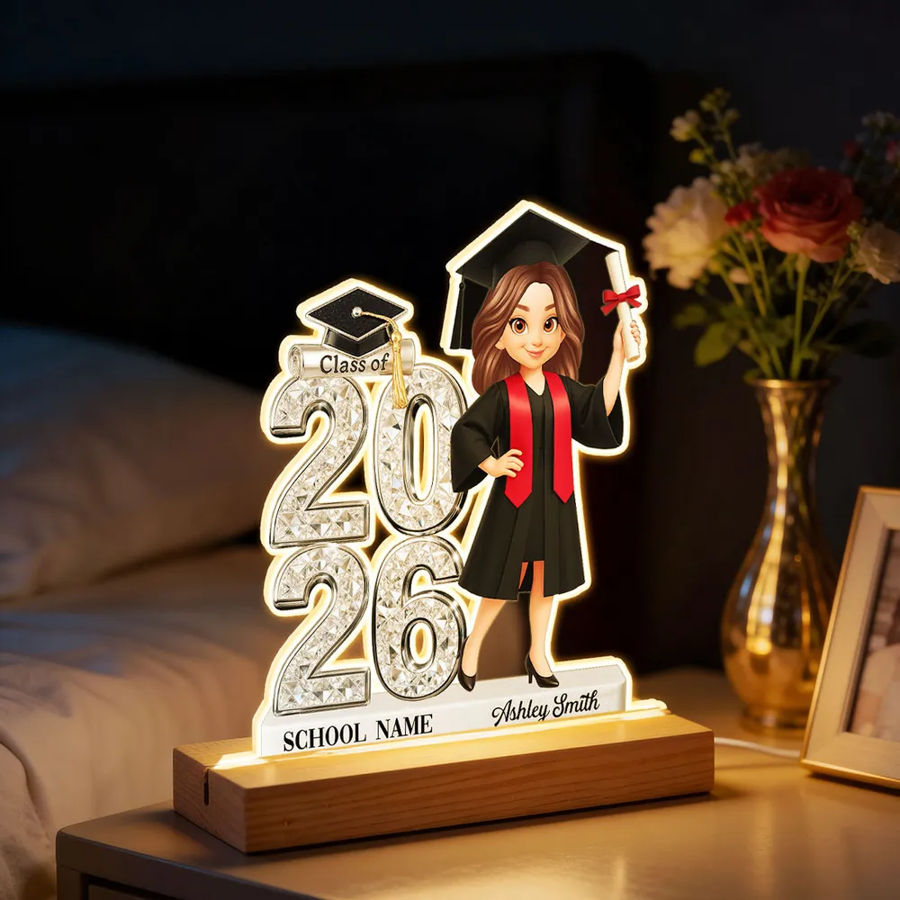Personalized Block LED Light Plaque Graduation Night Light with Graduate Girl Holding Diploma, Warm Glow Unique Gift - Image 3