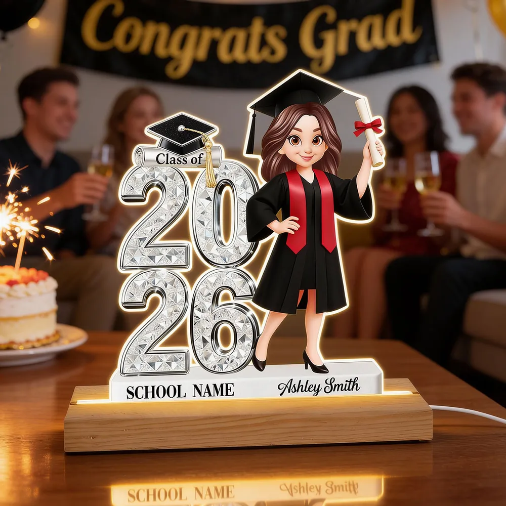 Personalized Block LED Light Plaque Graduation Night Light with Graduate Girl Holding Diploma, Warm Glow Unique Gift - Image 4