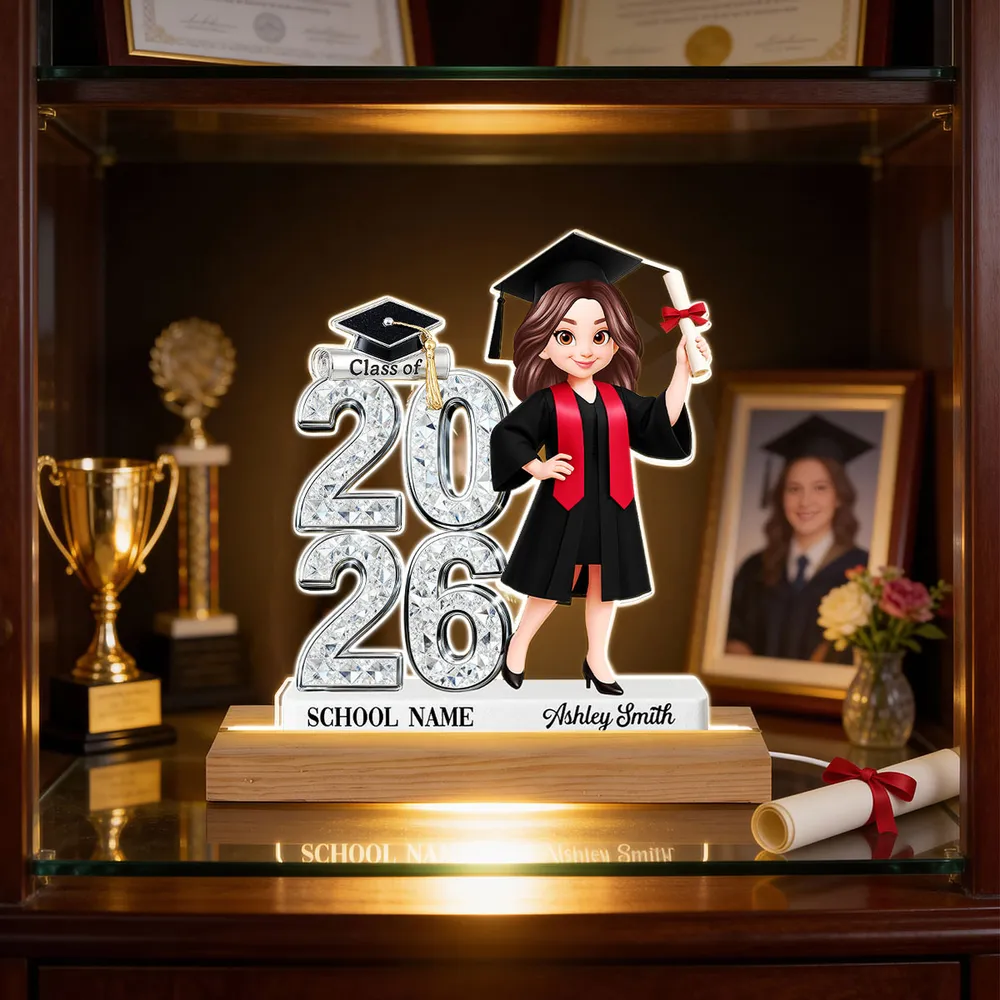 Personalized Block LED Light Plaque Graduation Night Light with Graduate Girl Holding Diploma, Warm Glow Unique Gift - Image 6