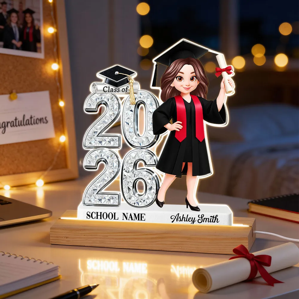 Personalized Block LED Light Plaque Graduation Night Light with Graduate Girl Holding Diploma, Warm Glow Unique Gift - Image 7