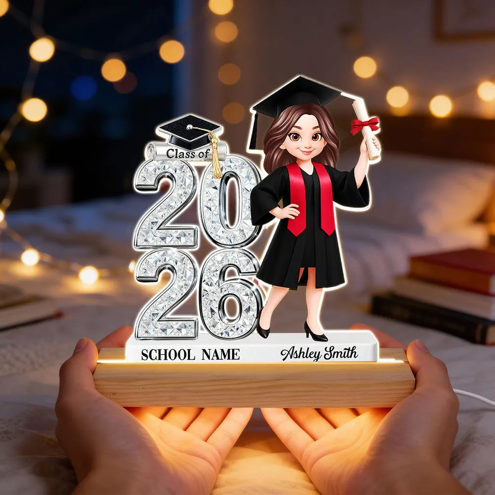 Personalized Block LED Light Plaque Graduation Night Light with Graduate Girl Holding Diploma, Warm Glow Unique Gift - Image 8