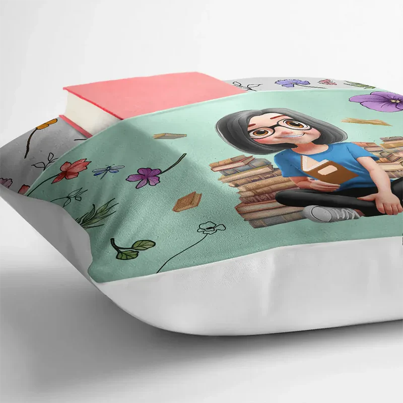 Personalized Pocket Pillow (Stuffing Included) Reading Girl With Flowers - Unique Gift For Book Lovers - Image 5