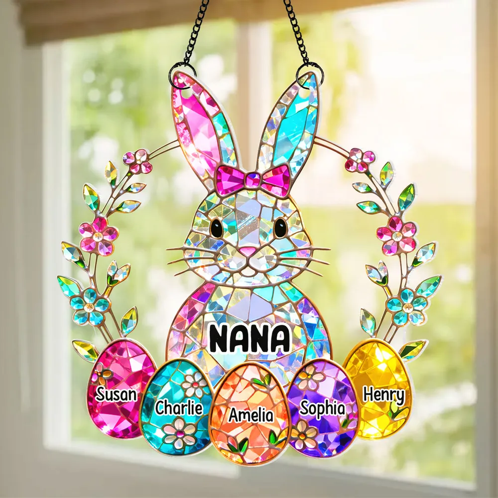 Acrylic Suncatcher Ornament Rainbow Bunny with Floral Wreath for Grandma Sunny Window Decor Unique Gift - Image 5