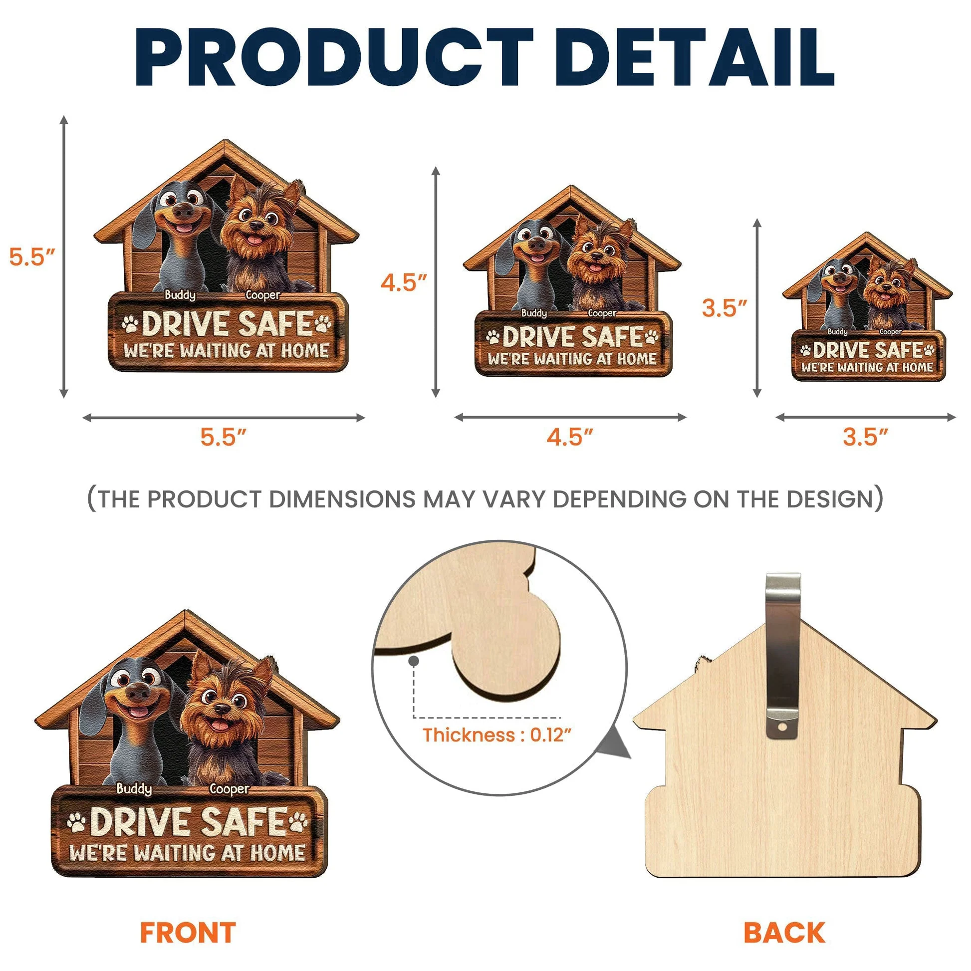 Personalized Wooden Car Visor Clip with Cute Dogs and 'Drive Safe We're Waiting At Home' Unique Gift for Pet Owners - Image 4