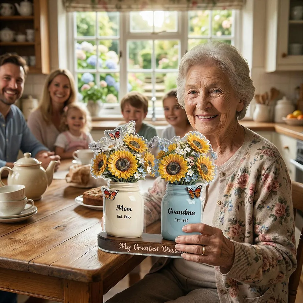 Personalized Shaped Acrylic Block Plaque with Sunflower Mason Jars, 'My Greatest Blessings' Unique Gift for Mom & Grandma - Image 6