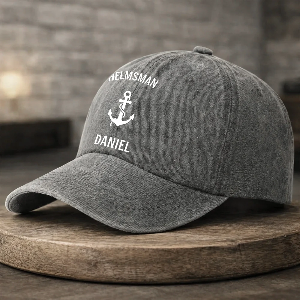 Personalized Washed Denim Baseball Cap with Anchor Icon, Nautical Vintage Look, Unique Gift for Sailors & Dads - Image 2