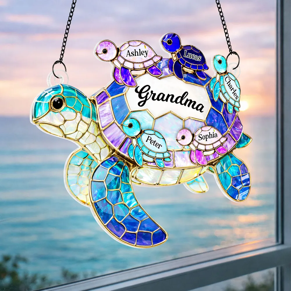 Acrylic Suncatcher Ornament for Grandma with Sea Turtle Family, Beachy Window Decor with Rainbow Shine, Thoughtful Personalized Gift - Image 6