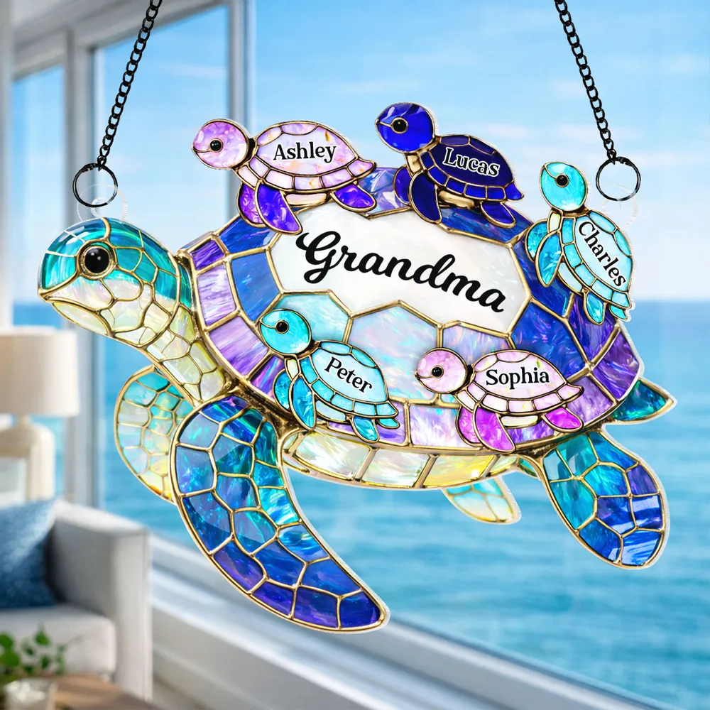 Acrylic Suncatcher Ornament for Grandma with Sea Turtle Family, Beachy Window Decor with Rainbow Shine, Thoughtful Personalized Gift - Image 8