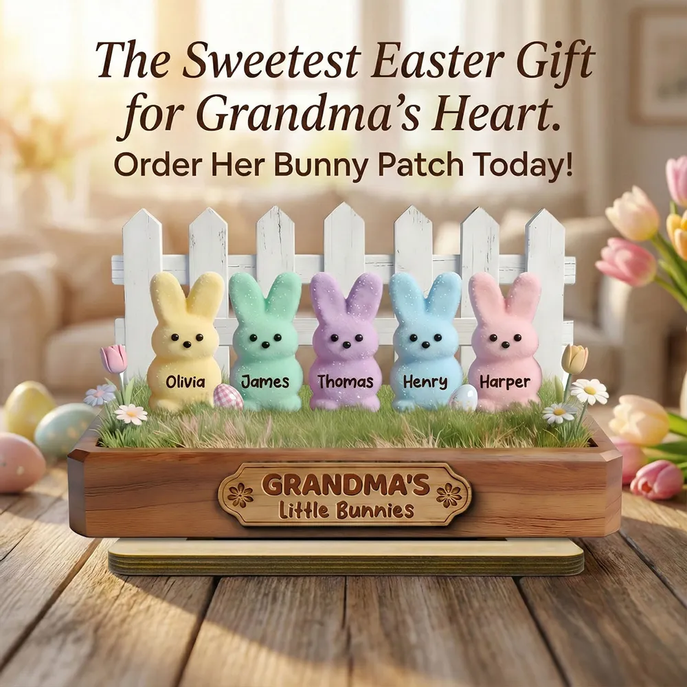 Personalized 2-Layer Wooden Plaque Grandma's Little Bunnies Pastel Bunny Shelf Decor, Unique Gift For Grandma - Image 2