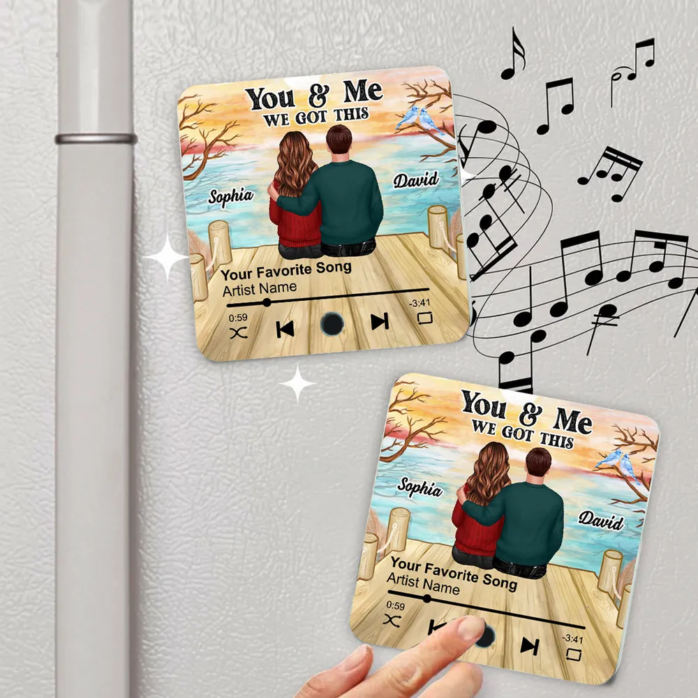 Personalized Acrylic Music Magnet with Couple Sitting by the Lake, You & Me We Got This, Unique Romantic Gift for Him or Her - Image 2