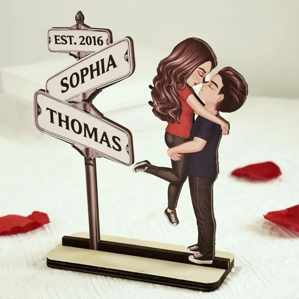 Personalized Street Sign Couple 2-Layer Wooden Plaque for Husband or Wife - Kissing Pose Keepsake, Unique Gift - Image 3