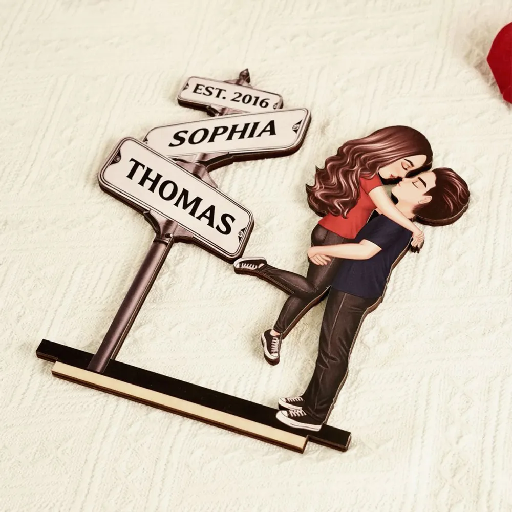 Personalized Street Sign Couple 2-Layer Wooden Plaque for Husband or Wife - Kissing Pose Keepsake, Unique Gift - Image 5