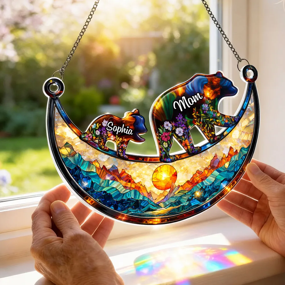 Personalized Mama Bear Acrylic Suncatcher Ornament, Colorful Stained Glass Style Window Decor, Unique Gift for Mom - Image 4
