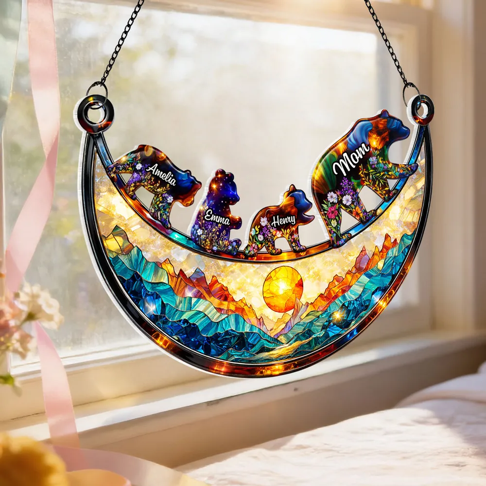 Personalized Mama Bear Acrylic Suncatcher Ornament, Colorful Stained Glass Style Window Decor, Unique Gift for Mom - Image 5