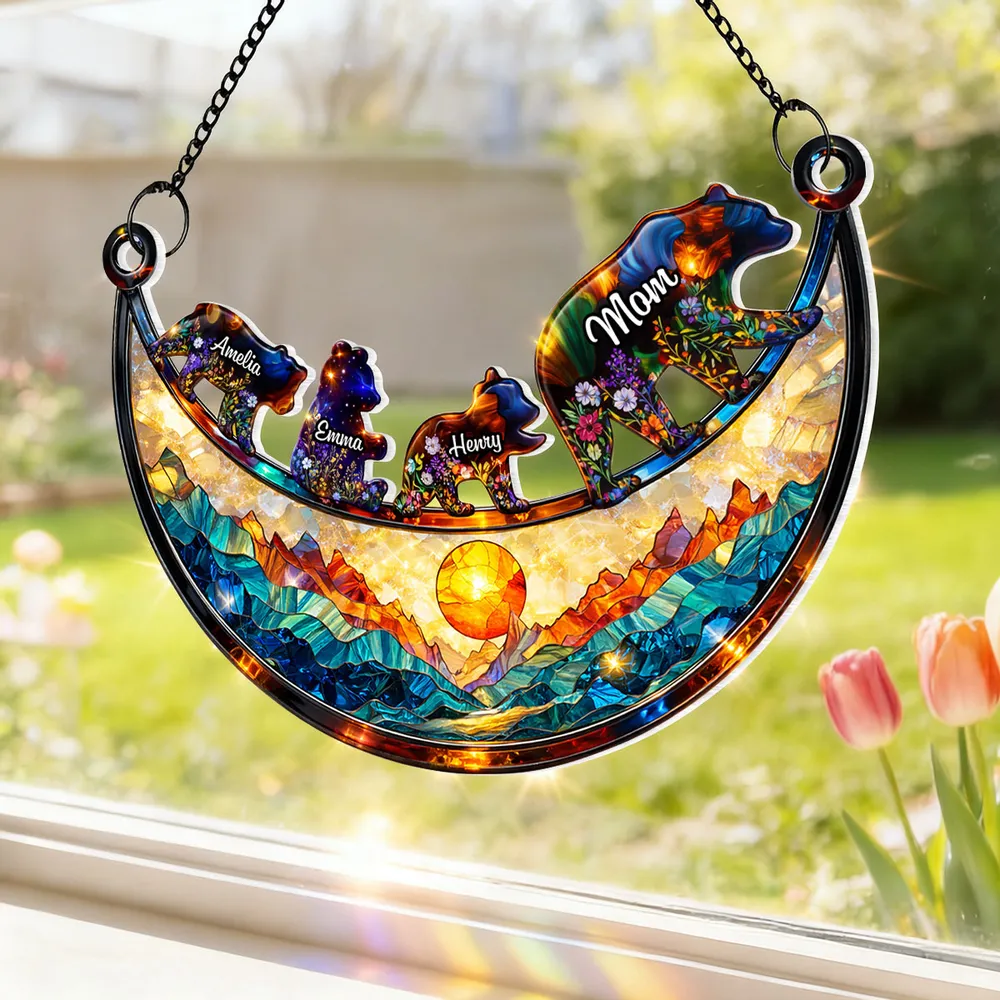 Personalized Mama Bear Acrylic Suncatcher Ornament, Colorful Stained Glass Style Window Decor, Unique Gift for Mom - Image 7